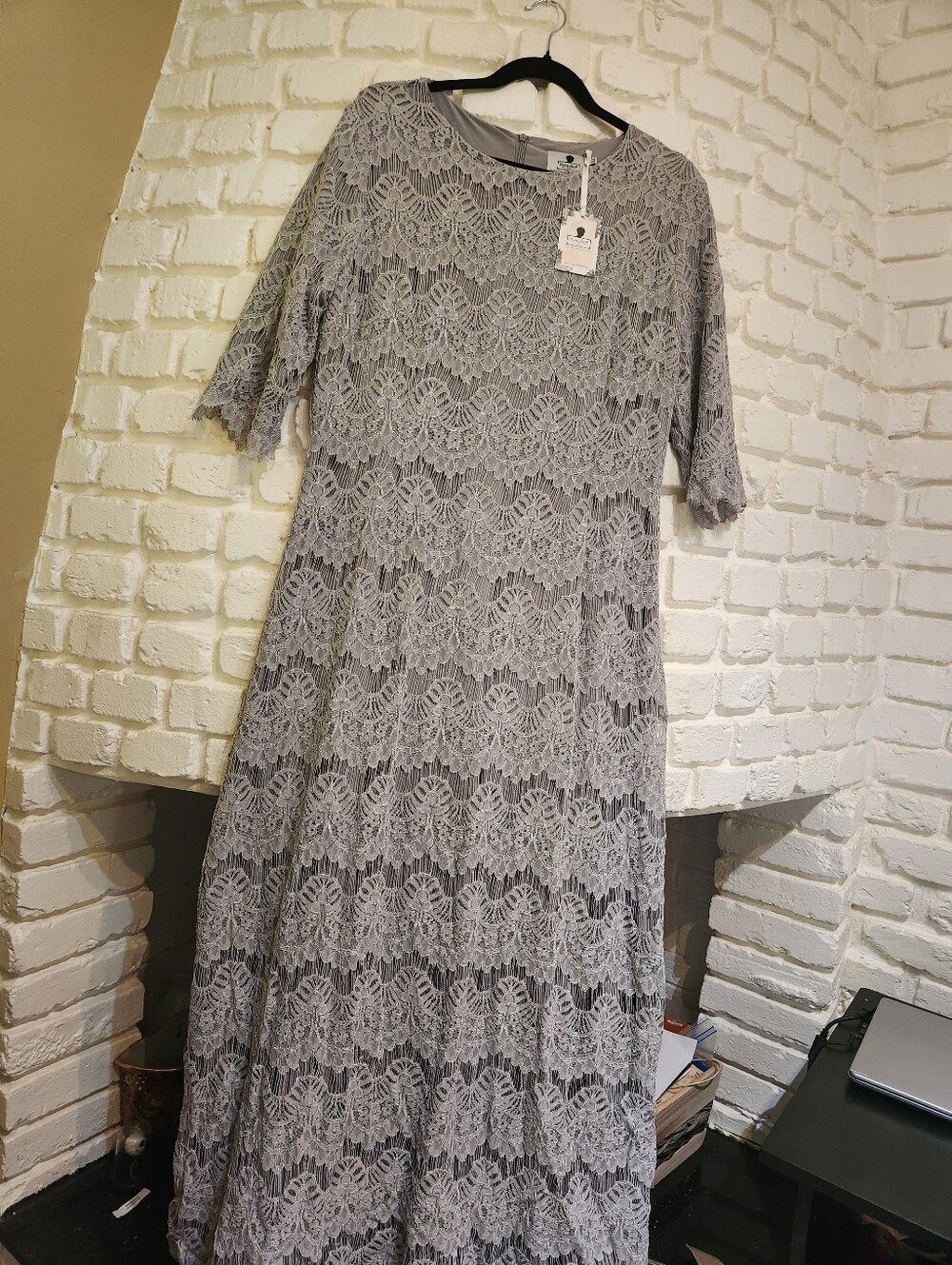 Dainty Jewells NWT Steel Grace Lace Overlay Maxi Dress Sz XL Long 3/4 Sleeves